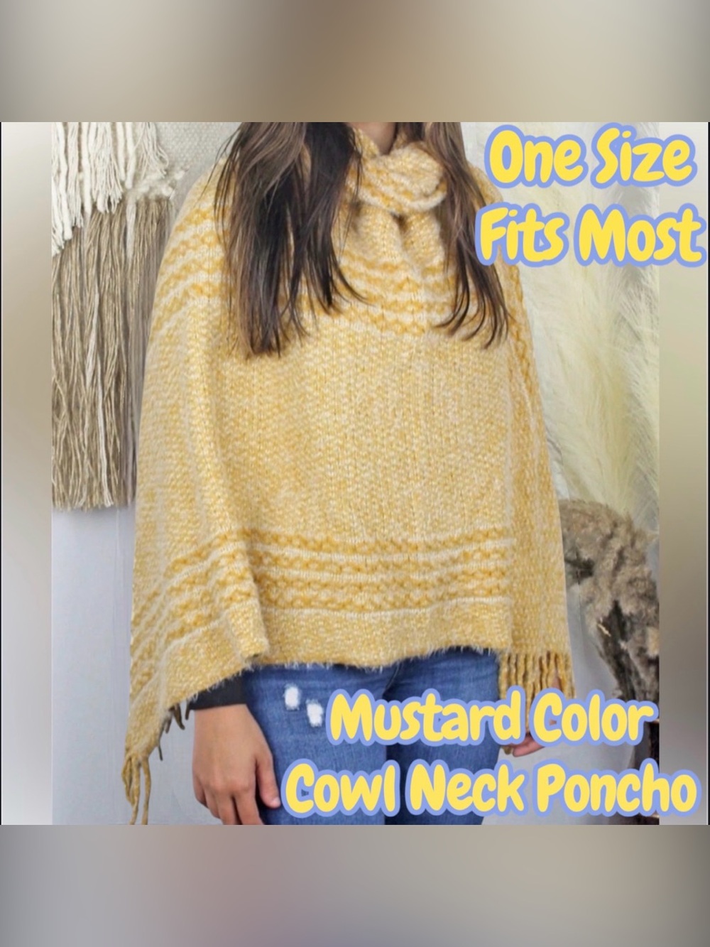 Fall / Winter Mustard Cowl Neck Poncho NWT